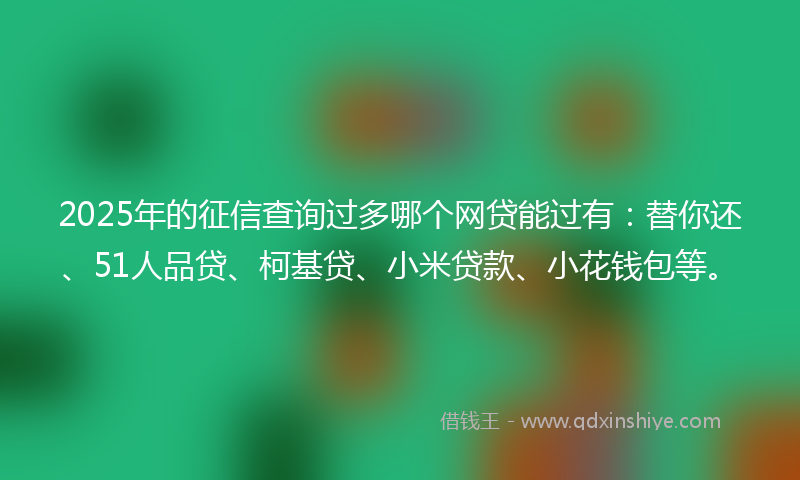 2025年的征信查询过多哪个网贷能过有：替你还、51人品贷、柯基贷、小米贷款、小花钱包等。