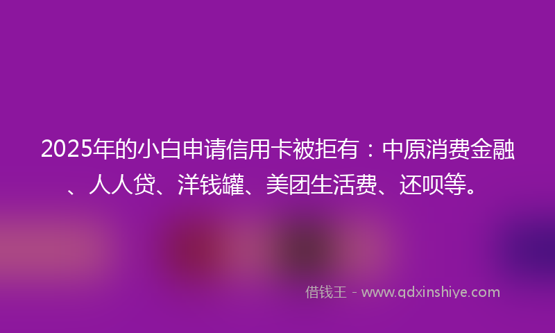 2025年的小白申请信用卡被拒有：中原消费金融、人人贷、洋钱罐、美团生活费、还呗等。