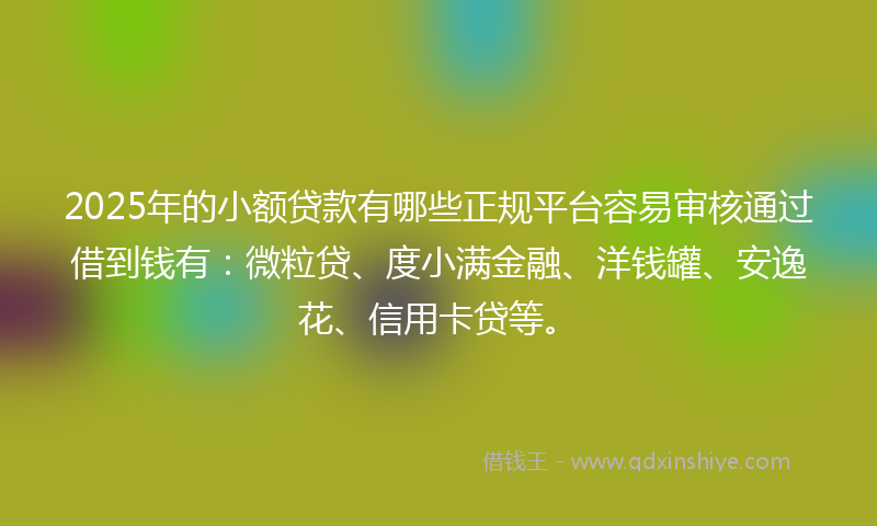 2025年的小额贷款有哪些正规平台容易审核通过借到钱有：微粒贷、度小满金融、洋钱罐、安逸花、信用卡贷等。