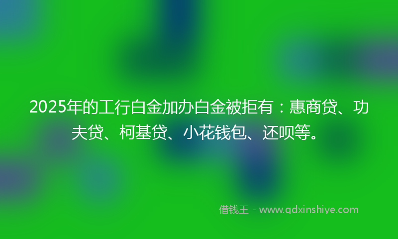 2025年的工行白金加办白金被拒有：惠商贷、功夫贷、柯基贷、小花钱包、还呗等。