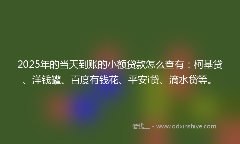 2025年的当天到账的小额贷款怎么查有：柯基贷、洋钱罐、百度有钱花、平安i贷、滴水贷等。