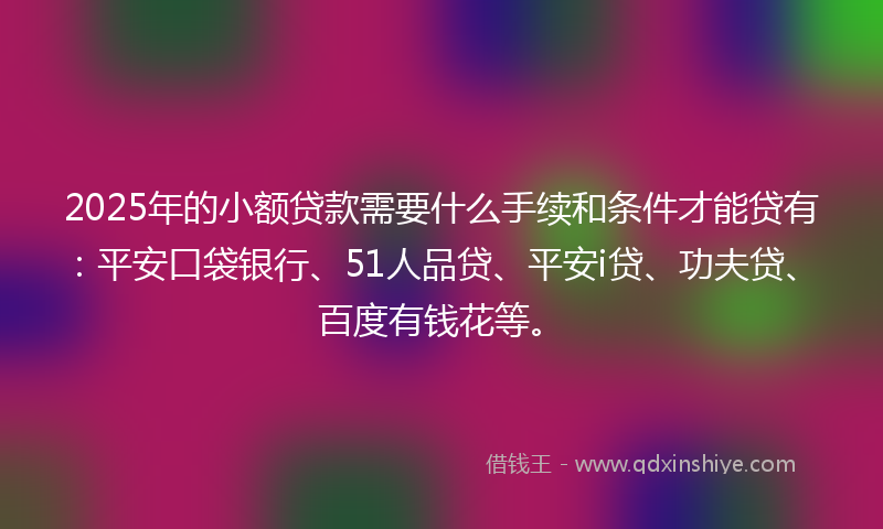 2025年的小额贷款需要什么手续和条件才能贷有：平安口袋银行、51人品贷、平安i贷、功夫贷、百度有钱花等。