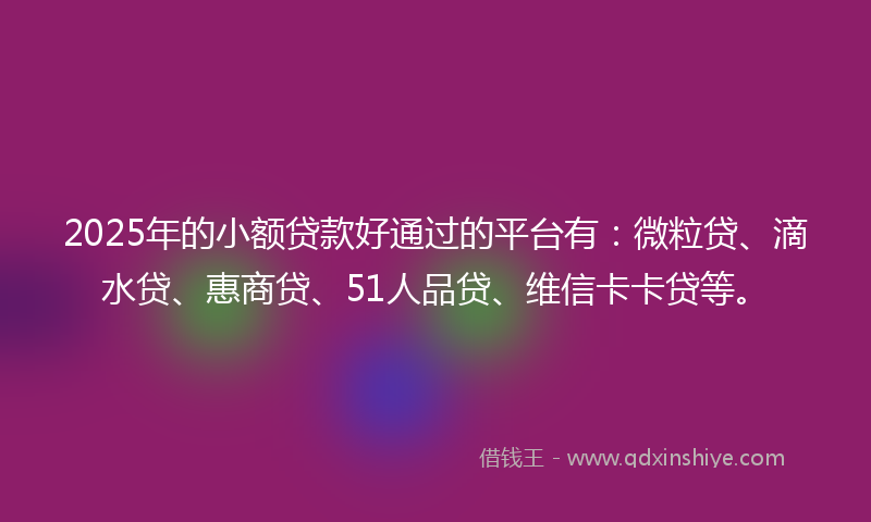 2025年的小额贷款好通过的平台有：微粒贷、滴水贷、惠商贷、51人品贷、维信卡卡贷等。