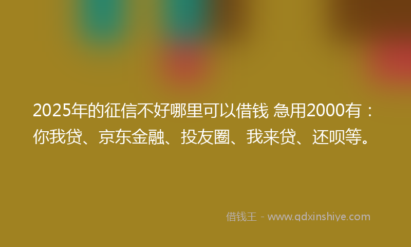 2025年的征信不好哪里可以借钱 急用2000有：你我贷、京东金融、投友圈、我来贷、还呗等。