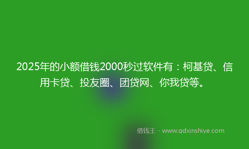 2025年的小额借钱2000秒过软件有：柯基贷、信用卡贷、投友圈、团贷网、你我贷等。