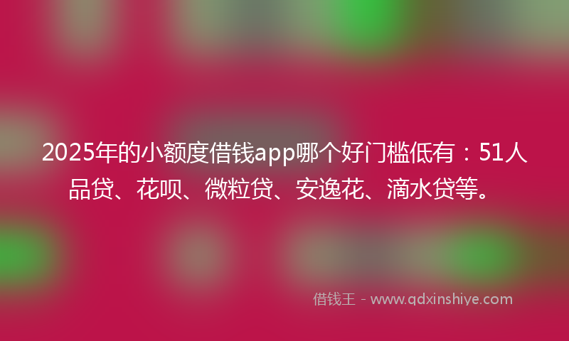 2025年的小额度借钱app哪个好门槛低有：51人品贷、花呗、微粒贷、安逸花、滴水贷等。