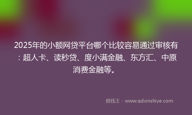2025年的小额网贷平台哪个比较容易通过审核有：超人卡、读秒贷、度小满金融、东方汇、中原消费金融等。
