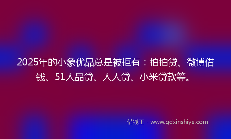 2025年的小象优品总是被拒有：拍拍贷、微博借钱、51人品贷、人人贷、小米贷款等。