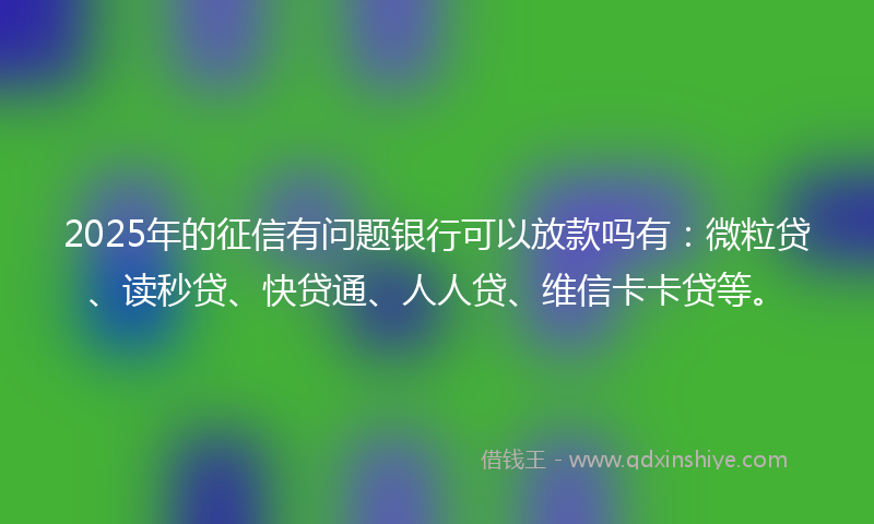 2025年的征信有问题银行可以放款吗有：微粒贷、读秒贷、快贷通、人人贷、维信卡卡贷等。