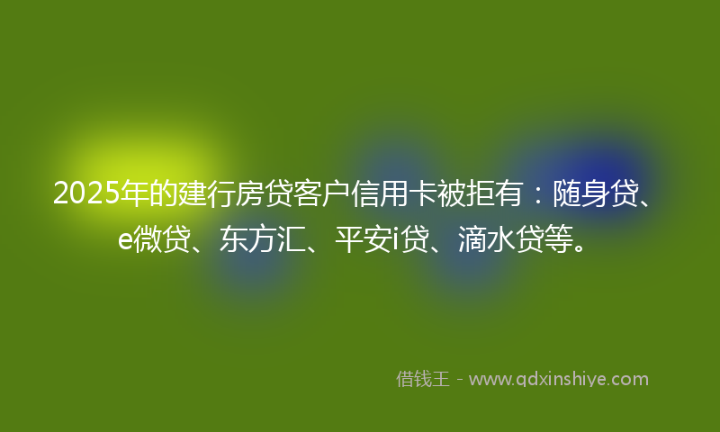 2025年的建行房贷客户信用卡被拒有：随身贷、e微贷、东方汇、平安i贷、滴水贷等。