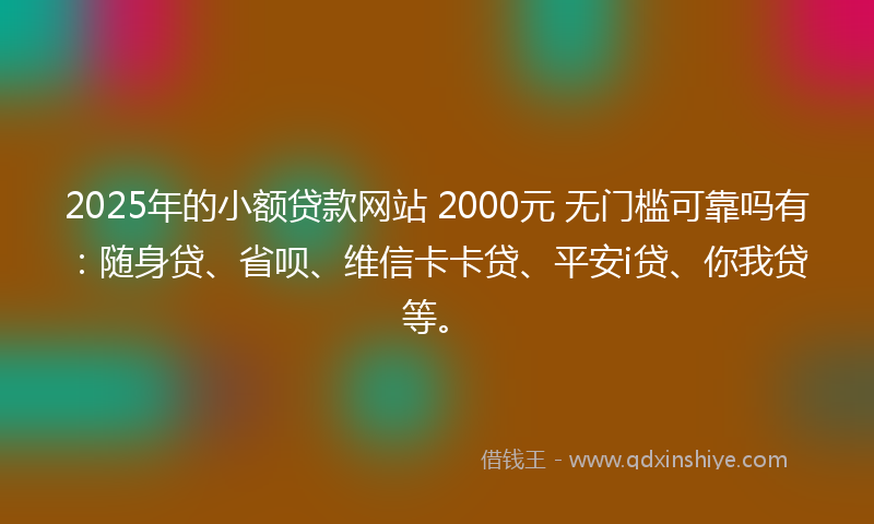 2025年的小额贷款网站 2000元 无门槛可靠吗有：随身贷、省呗、维信卡卡贷、平安i贷、你我贷等。
