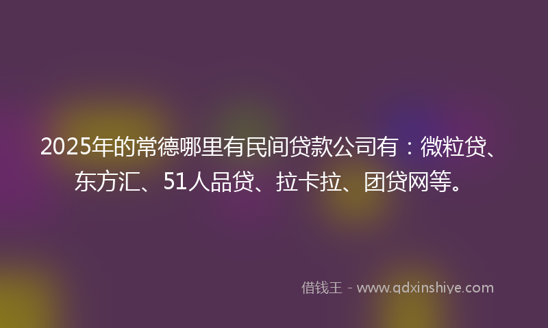 2025年的常德哪里有民间贷款公司有：微粒贷、东方汇、51人品贷、拉卡拉、团贷网等。