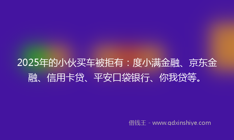 2025年的小伙买车被拒有：度小满金融、京东金融、信用卡贷、平安口袋银行、你我贷等。