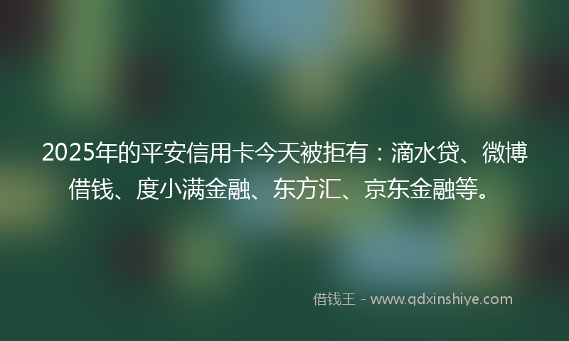 2025年的平安信用卡今天被拒有：滴水贷、微博借钱、度小满金融、东方汇、京东金融等。