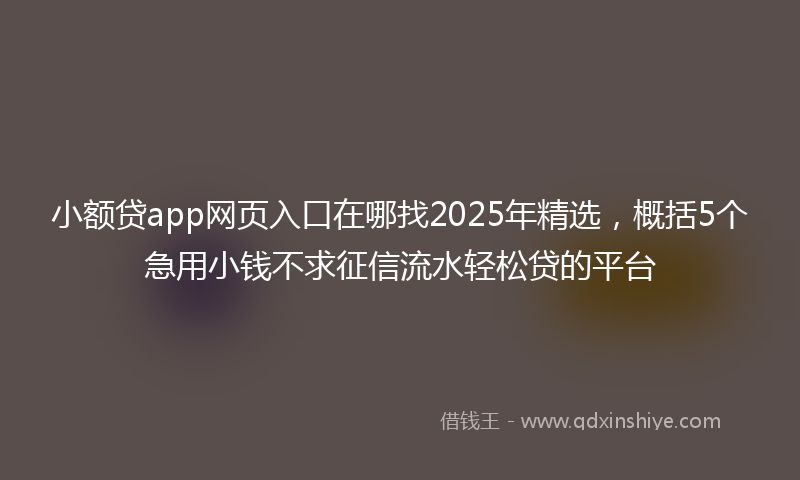 小额贷app网页入口在哪找2025年精选，概括5个急用小钱不求征信流水轻松贷的平台