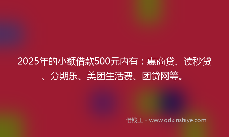 2025年的小额借款500元内有：惠商贷、读秒贷、分期乐、美团生活费、团贷网等。