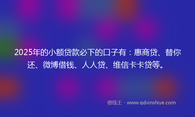 2025年的小额贷款必下的口子有：惠商贷、替你还、微博借钱、人人贷、维信卡卡贷等。