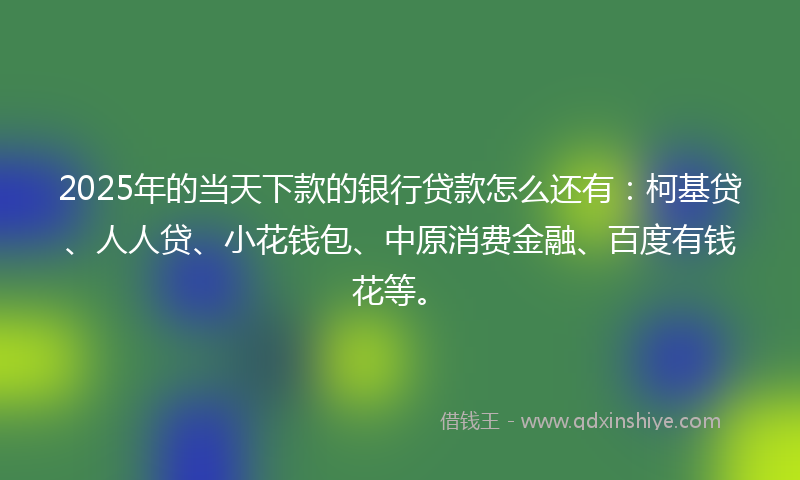 2025年的当天下款的银行贷款怎么还有：柯基贷、人人贷、小花钱包、中原消费金融、百度有钱花等。