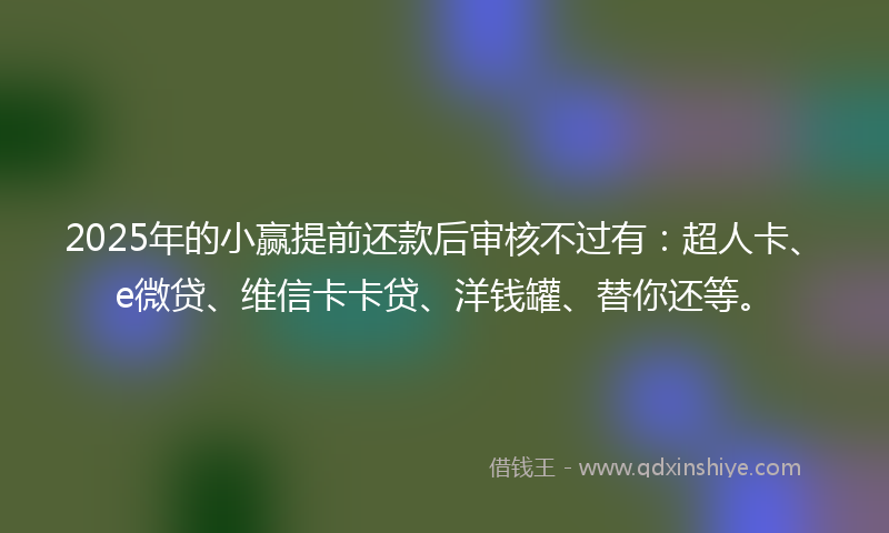 2025年的小赢提前还款后审核不过有：超人卡、e微贷、维信卡卡贷、洋钱罐、替你还等。