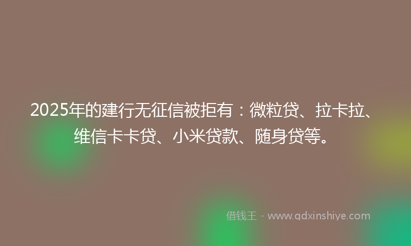 2025年的建行无征信被拒有：微粒贷、拉卡拉、维信卡卡贷、小米贷款、随身贷等。