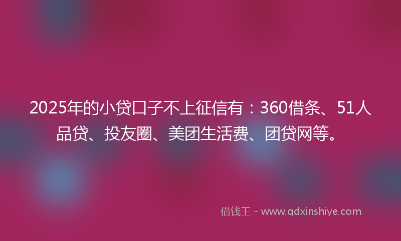 2025年的小贷口子不上征信有：360借条、51人品贷、投友圈、美团生活费、团贷网等。