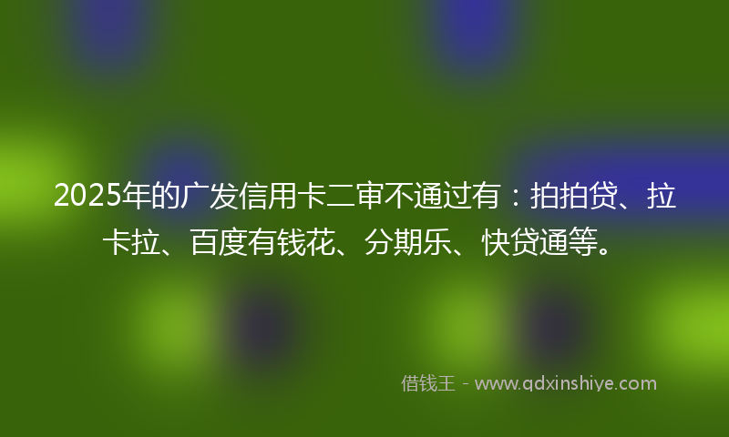 2025年的广发信用卡二审不通过有：拍拍贷、拉卡拉、百度有钱花、分期乐、快贷通等。