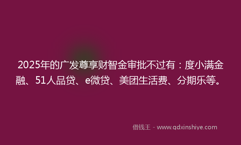 2025年的广发尊享财智金审批不过有：度小满金融、51人品贷、e微贷、美团生活费、分期乐等。