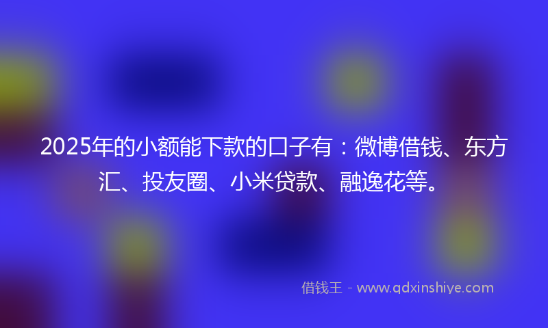 2025年的小额能下款的口子有：微博借钱、东方汇、投友圈、小米贷款、融逸花等。