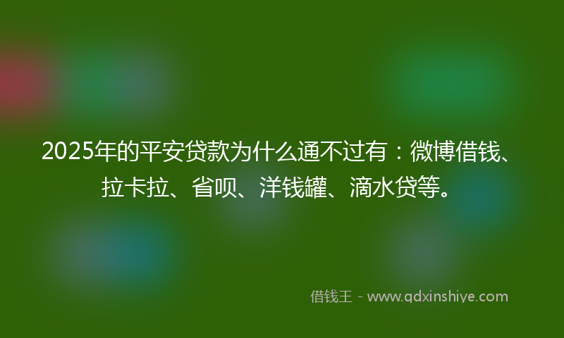 2025年的平安贷款为什么通不过有：微博借钱、拉卡拉、省呗、洋钱罐、滴水贷等。