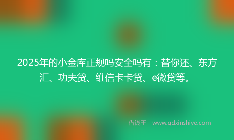 2025年的小金库正规吗安全吗有：替你还、东方汇、功夫贷、维信卡卡贷、e微贷等。