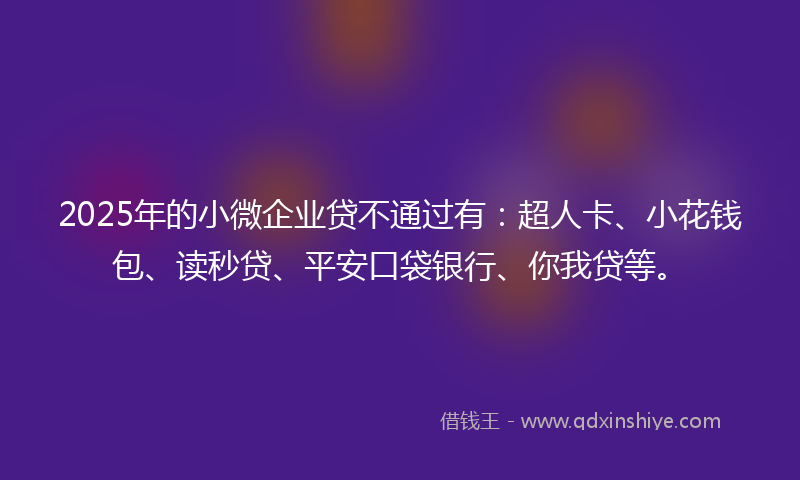 2025年的小微企业贷不通过有：超人卡、小花钱包、读秒贷、平安口袋银行、你我贷等。