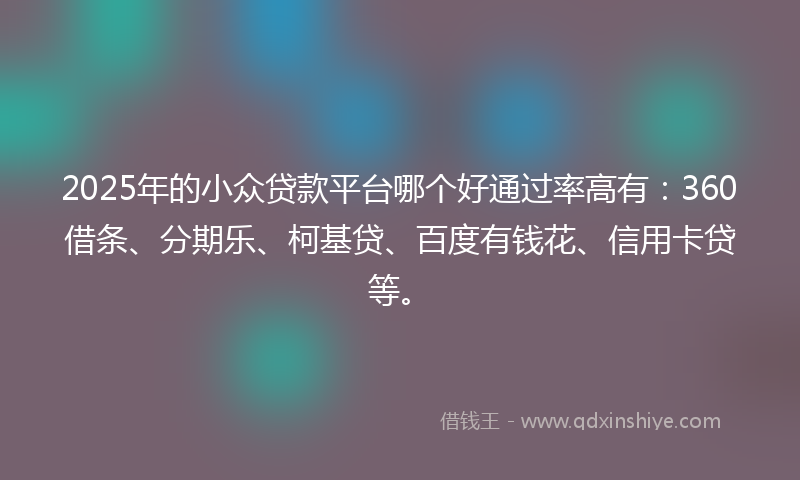 2025年的小众贷款平台哪个好通过率高有：360借条、分期乐、柯基贷、百度有钱花、信用卡贷等。