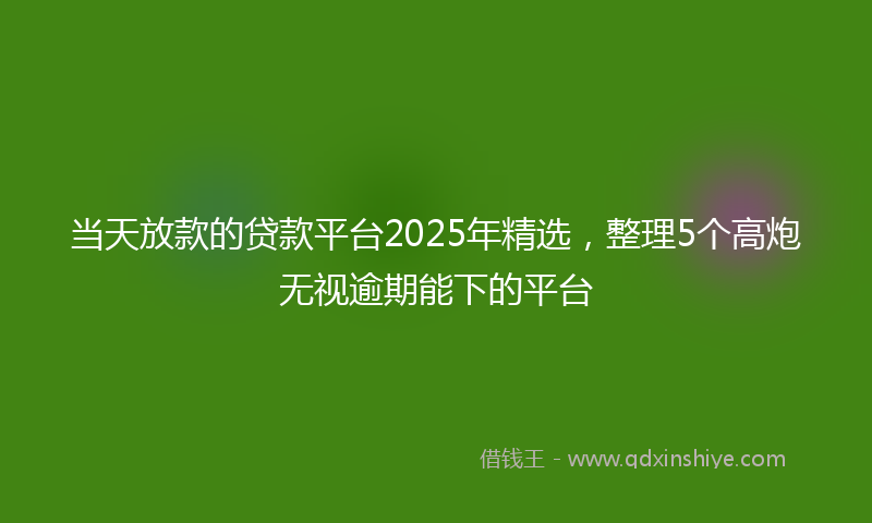 当天放款的贷款平台2025年精选，整理5个高炮无视逾期能下的平台