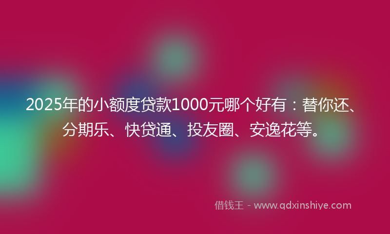 2025年的小额度贷款1000元哪个好有：替你还、分期乐、快贷通、投友圈、安逸花等。