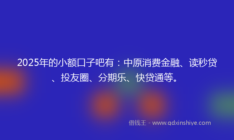 2025年的小额口子吧有：中原消费金融、读秒贷、投友圈、分期乐、快贷通等。