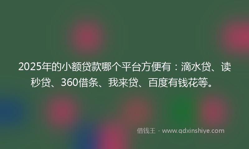 2025年的小额贷款哪个平台方便有：滴水贷、读秒贷、360借条、我来贷、百度有钱花等。