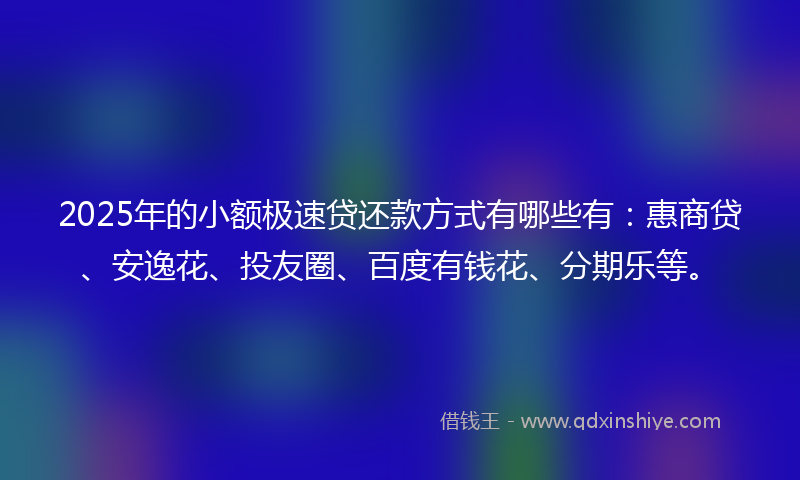 2025年的小额极速贷还款方式有哪些有：惠商贷、安逸花、投友圈、百度有钱花、分期乐等。
