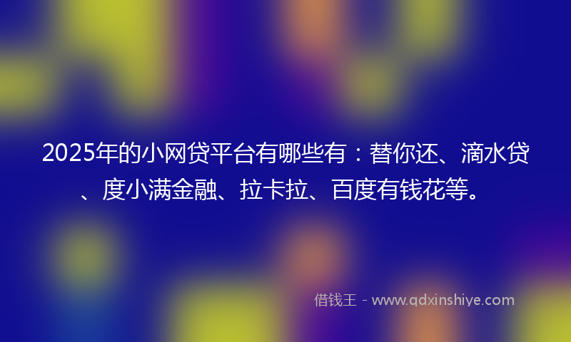 2025年的小网贷平台有哪些有：替你还、滴水贷、度小满金融、拉卡拉、百度有钱花等。