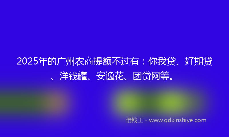 2025年的广州农商提额不过有：你我贷、好期贷、洋钱罐、安逸花、团贷网等。