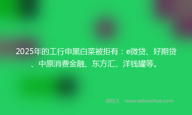 2025年的工行申黑白菜被拒有：e微贷、好期贷、中原消费金融、东方汇、洋钱罐等。