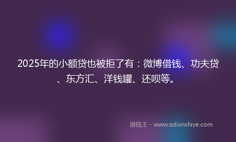 2025年的小额贷也被拒了有：微博借钱、功夫贷、东方汇、洋钱罐、还呗等。