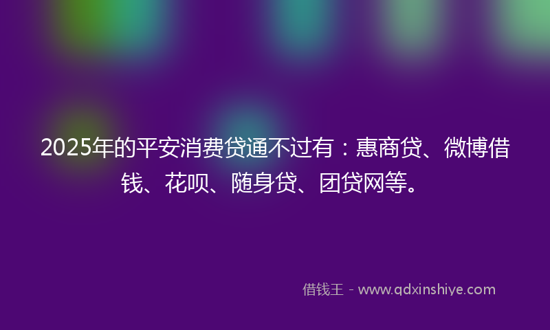 2025年的平安消费贷通不过有：惠商贷、微博借钱、花呗、随身贷、团贷网等。