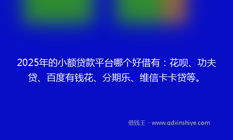 2025年的小额贷款平台哪个好借有：花呗、功夫贷、百度有钱花、分期乐、维信卡卡贷等。