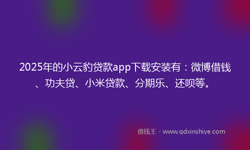 2025年的小云豹贷款app下载安装有：微博借钱、功夫贷、小米贷款、分期乐、还呗等。