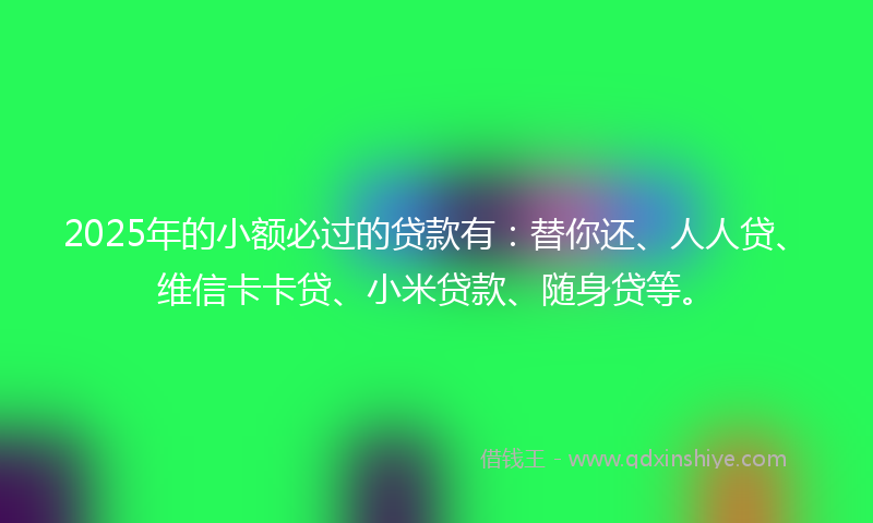 2025年的小额必过的贷款有：替你还、人人贷、维信卡卡贷、小米贷款、随身贷等。