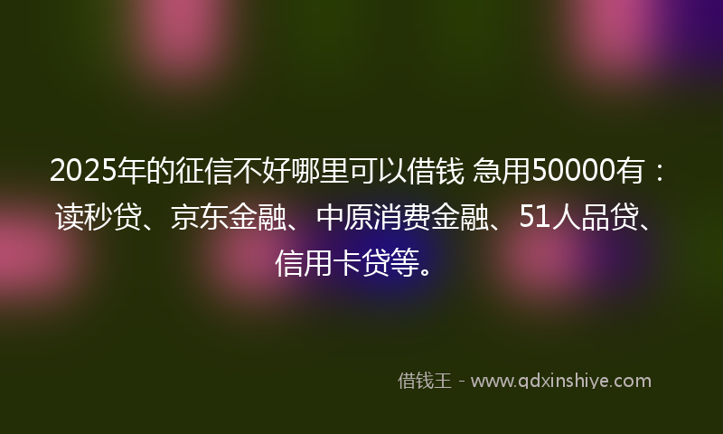 2025年的征信不好哪里可以借钱 急用50000有：读秒贷、京东金融、中原消费金融、51人品贷、信用卡贷等。