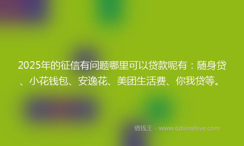 2025年的征信有问题哪里可以贷款呢有：随身贷、小花钱包、安逸花、美团生活费、你我贷等。