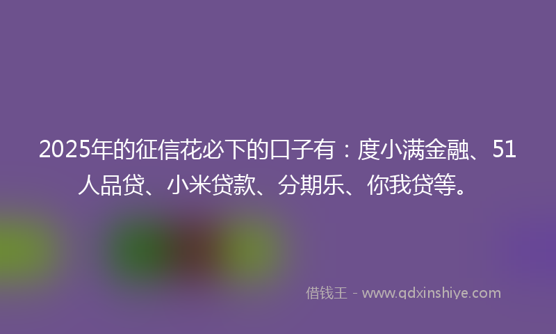 2025年的征信花必下的口子有：度小满金融、51人品贷、小米贷款、分期乐、你我贷等。