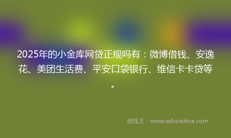 2025年的小金库网贷正规吗有：微博借钱、安逸花、美团生活费、平安口袋银行、维信卡卡贷等。