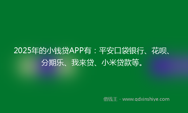 2025年的小钱贷APP有：平安口袋银行、花呗、分期乐、我来贷、小米贷款等。